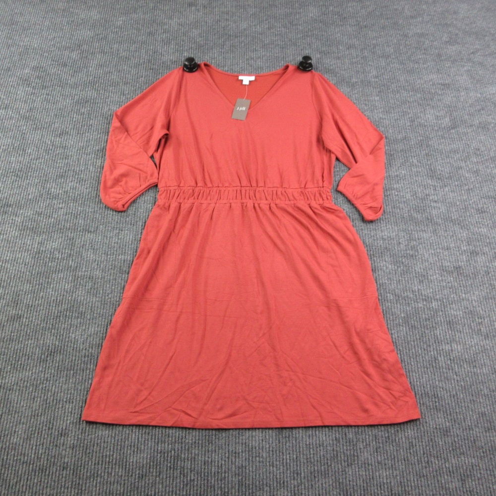 J. Jill Dress Womens L Cinnabar A-Line Midi V-Neck Balloon Sleeve Pockets NWT